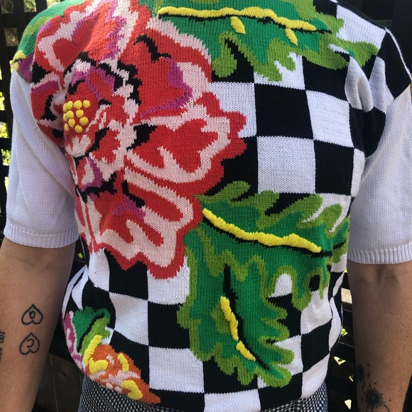 Checkered floral knit top - Picture 3 of 4